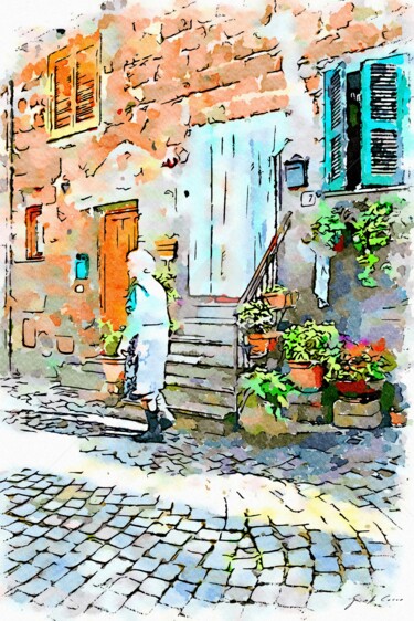 Anziana davanti a casa