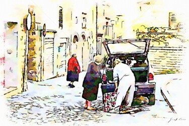 Anziani caricano i bagagli nell'automobile