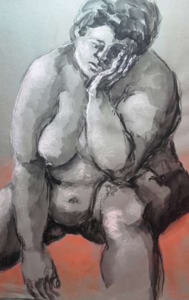 Dessin intitulée "Coeur lourd - Heavy…" par Marijo Ponce Fest, Œuvre d'art originale, Pastel