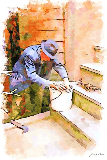 Anziano con secchio bianco
