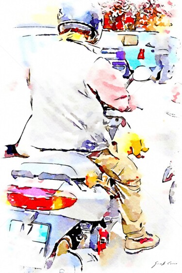 Uomo con cane in motocicletta