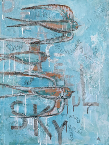 Painting titled "Peaceful sky" by Daria Ilyukhina, Original Artwork, Acrylic Mounted on Wood Stretcher frame