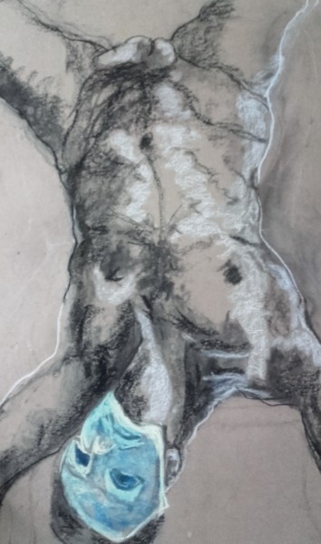 Dessin intitulée "Le corps masqué - M…" par Marijo Ponce Fest, Œuvre d'art originale, Fusain
