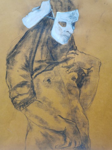 Dessin intitulée "Double "JE" - Doubl…" par Marijo Ponce Fest, Œuvre d'art originale, Fusain