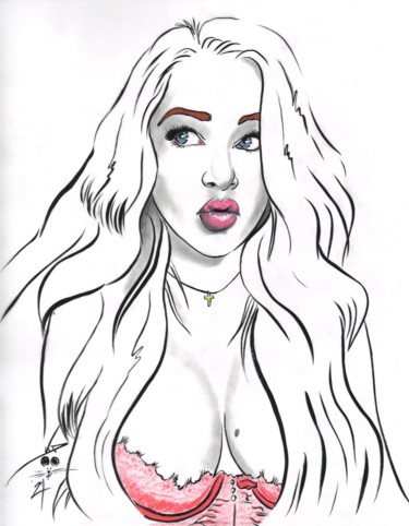Desenho intitulada "Courtney" por John Creekmore, Obras de arte originais, Tinta