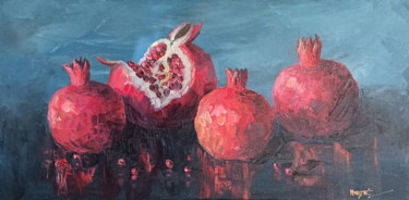 Pomegranates (30x60cm, oil painting, ready to hang) Peinture intitulée "Pomegranates (30x60…" par Hayk Miqayelyan, Œuvre d'art originale, Huile Monté sur Châssis en bois