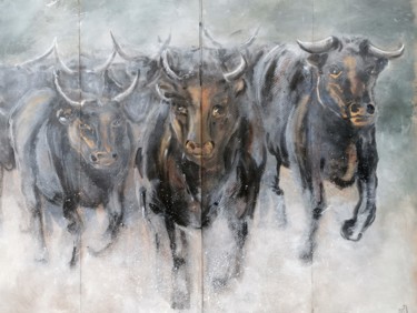 Taureaux - Bulls Schilderij getiteld "Taureaux - Bulls" door Marijo Ponce Fest, Origineel Kunstwerk, Acryl