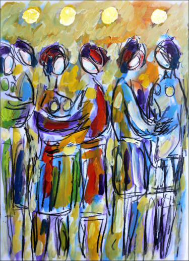 Malerei mit dem Titel "Scène de bal" von Jean Mirre, Original-Kunstwerk, Öl