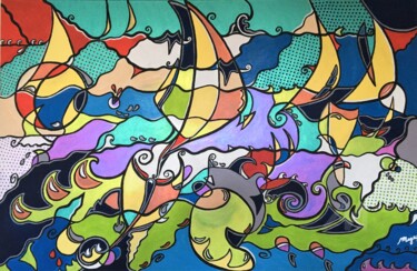 Régate Peinture intitulée "Régate" par Maguy Vaz (50nuancesdemarguerite), Œuvre d'art originale, Acrylique Monté sur Châssis en bois