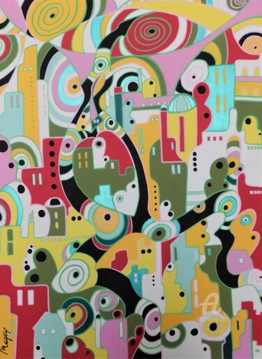 Peinture intitulée "Illusion parisienne" par Maguy Vaz (50nuancesdemarguerite), Œuvre d'art originale, Acrylique Monté sur C…
