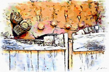 Cestini e zucche appese al muro