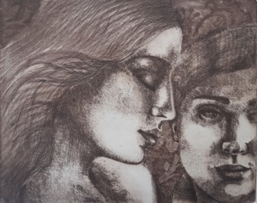 Gravures & estampes intitulée ""L'une de nous deux"" par Isabelle Desaulty, Œuvre d'art originale, Eau-forte