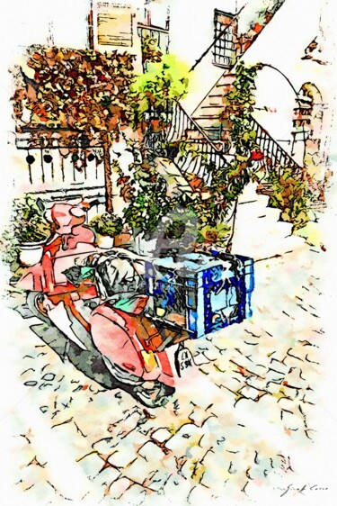 Vespa rossa con cassetta blu