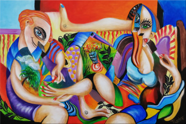绘画 标题为“Woman Chillout #M8” 由Thomas Lange, 原创艺术品, 油 安装在木质担架架上