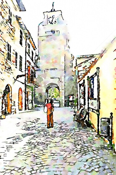 Ragazza fotografa sul corso del borgo