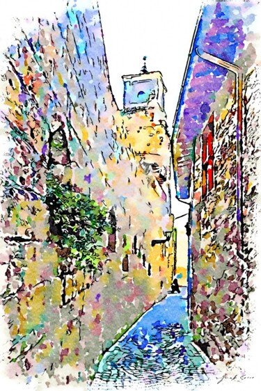 Scorcio del vicolo con mura e torre