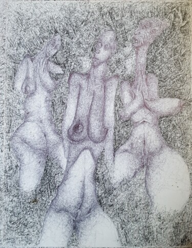 图画 标题为“" 3 Grâces "” 由Thierry Pujalte, 原创艺术品, 圆珠笔