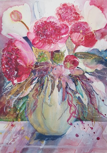 绘画 标题为“Peonies for you!” 由Ursula Gnech, 原创艺术品, 水彩
