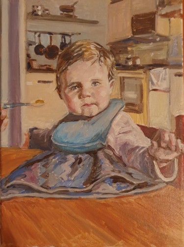 Painting titled "Dinner time" by Andrew Moore, Original Artwork, Oil