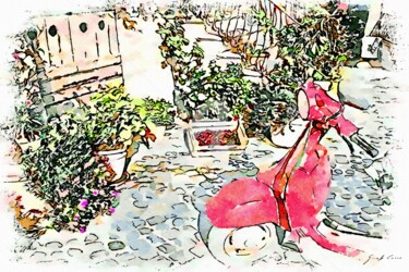 Vespa rossa con cassetta di frutta