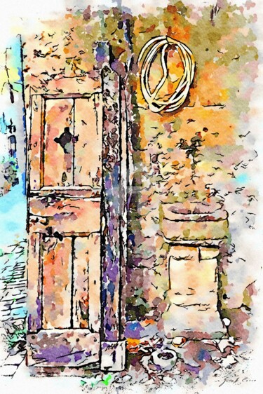 Anta finestra accanto a fontanella in pietra