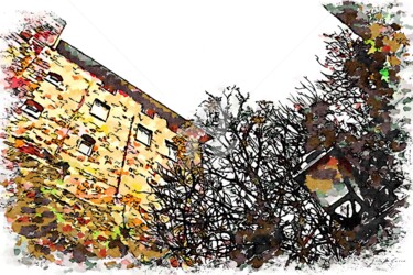 Palazzo e lampione tra gli alberi