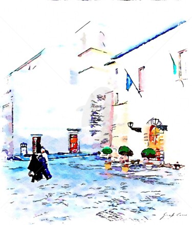 Persone camminano davanti al municipio