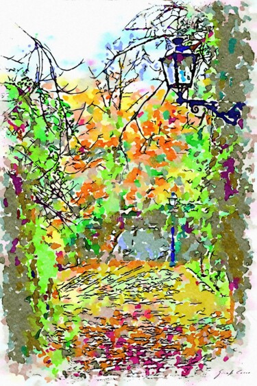 Alberi d'autunno con lampione