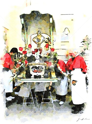 Uomini della confraternita con la santa