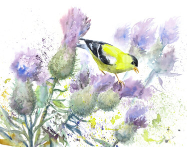 Peinture intitulée "Goldfinch and thist…" par Alyona Masterkova, Œuvre d'art originale, Aquarelle