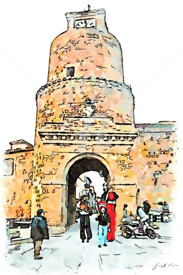 Saltimbanchi sotto la torre del borgo