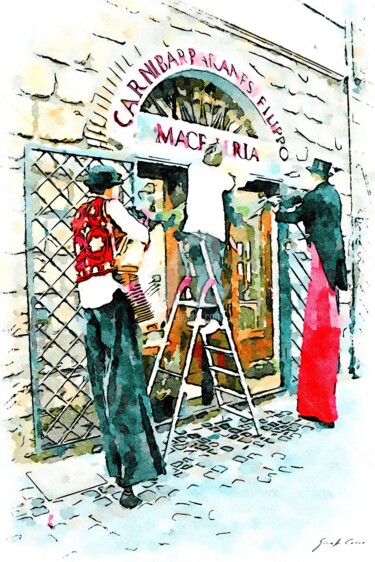 Saltimbanchi davanti alla macelleria