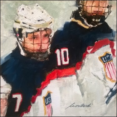 Painting titled "Hokej 1" by Kazimierz Mordarski, Original Artwork, Oil