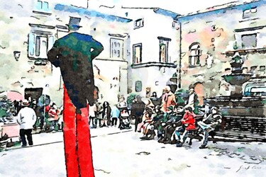 Saltimbanco nella piazza con fontana