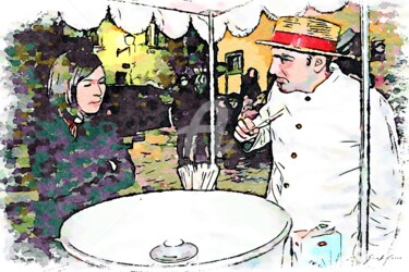 Ragazza con venditore di zucchero filato
