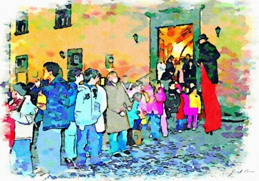 Bambini in fila con saltimbanco