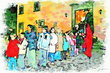 Bambini in fila con saltimbanco (2)