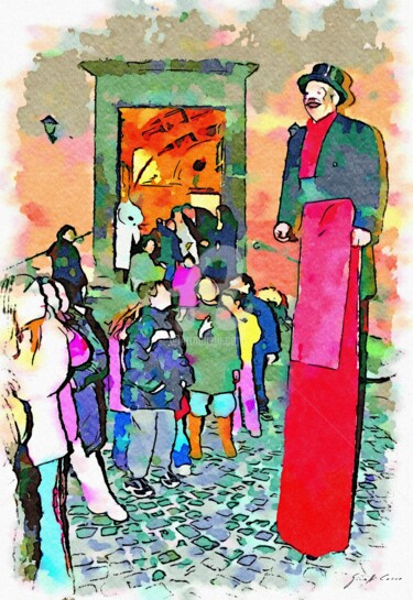 Saltimbanco con bambini in fila