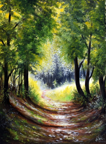 Peinture intitulée "Lumière dans la for…" par Gérard Jéhin, Œuvre d'art originale, Huile