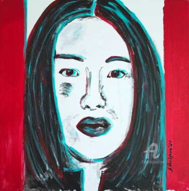 Painting titled "Girl in TikTok" by Anastasia Vasilyeva, Original Artwork, Acrylic Mounted on Wood Stretcher frame