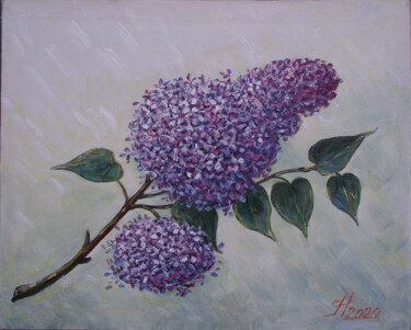 Painting titled "Ветка сирени." by Valentin Negresko, Original Artwork, Oil