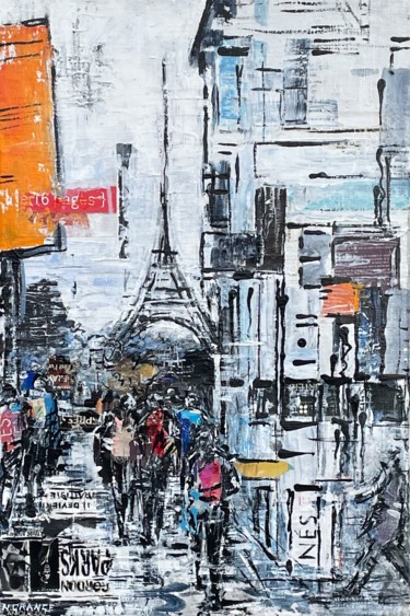 「paris Eiffel 2」というタイトルの絵画 Nathalie Grangeによって, オリジナルのアートワーク, アクリル ウッドストレッチャーフレームにマウント