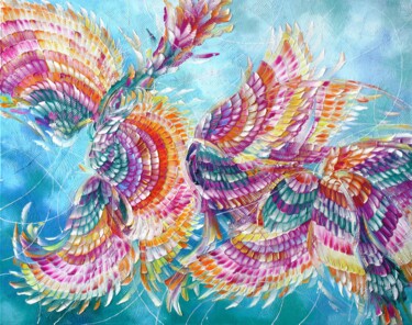 Картина под названием "Bird#1" - Julia Ptl, Подлинное произведение искусства, Масло Установлен на Деревянная рама для носилок