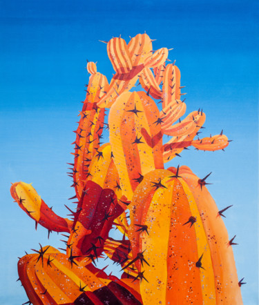 Painting titled "Big Orange on Blue" by Dominic Virtosu, Original Artwork, Oil Mounted on Wood Stretcher frame
