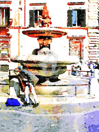 Uomo seduto sotto la fontana