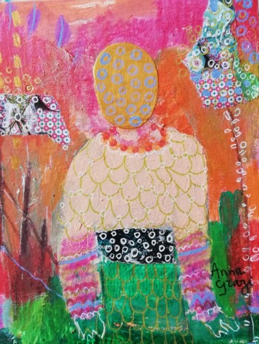 La jeune institutrice près du moulin Peinture intitulée "La jeune institutri…" par Anna Grazi, Œuvre d'art originale, Acrylique