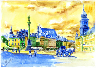 Old European town Painting titled "Old European town" by Olga Larina, Original Artwork, Watercolor