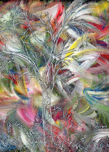 Painting titled "Auprès de mon arbre…" by O.M.A., Original Artwork, Acrylic