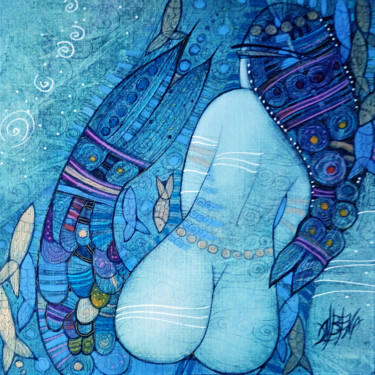 Gravures & estampes intitulée "Les secrets de l'oc…" par Albena Vatcheva, Œuvre d'art originale, Monotype