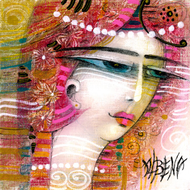 Gravures & estampes intitulée "Profil aux perles 1…" par Albena Vatcheva, Œuvre d'art originale, Monotype